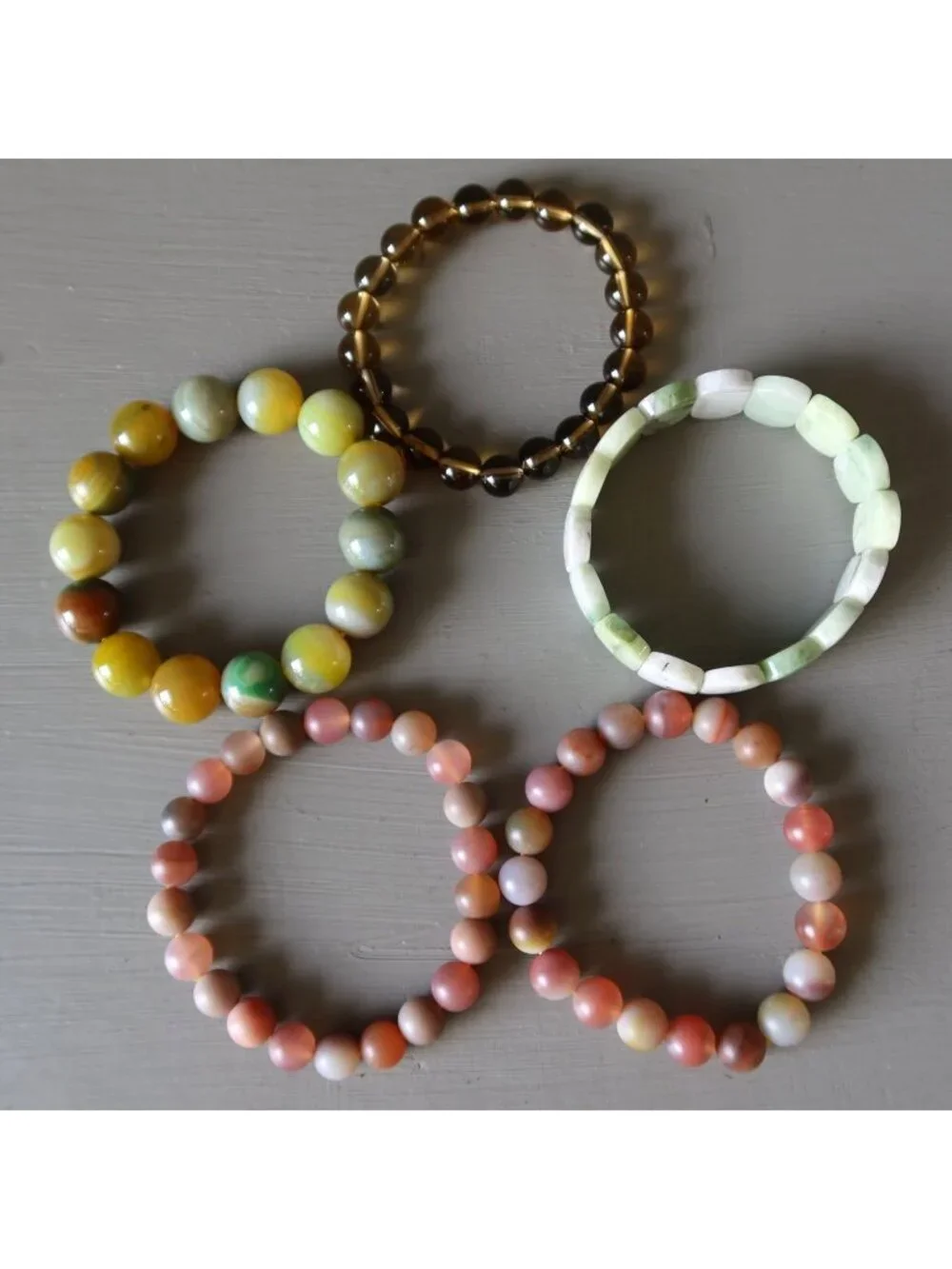 5 Bracelets Colorful Stone Beaded Stretch Stackable Boho Lot